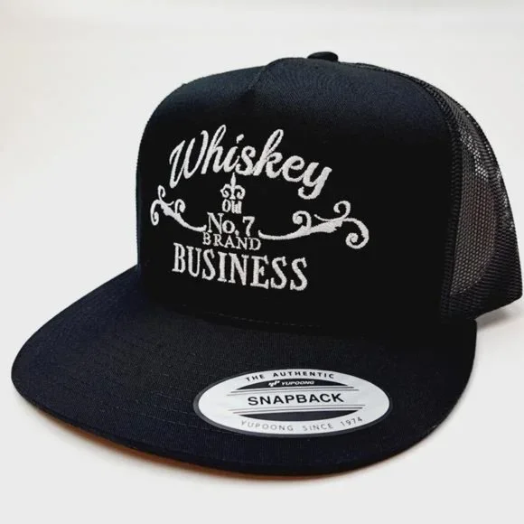 Classic Retro Vintage Style Whiskey Business Flat Bill Trucker Mesh Snapback Cap - Picture 3 of 5